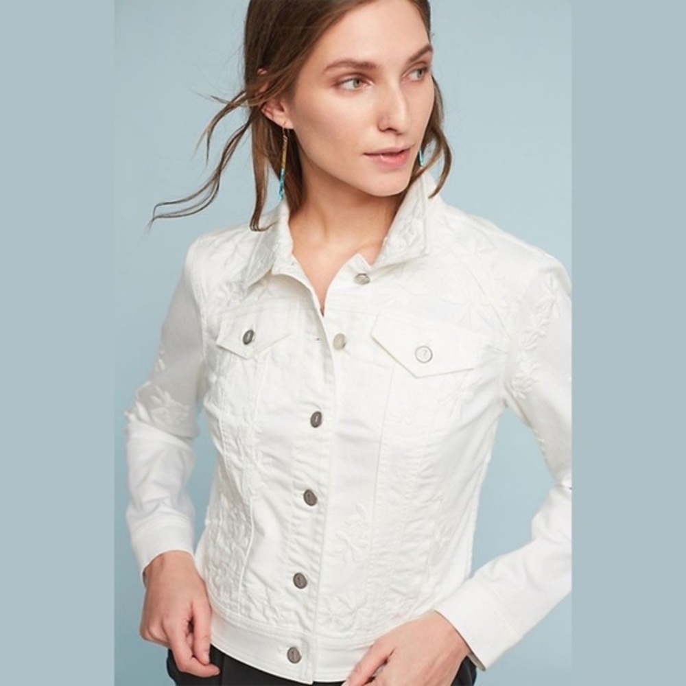 Pilcro and the Letterpress White Floral Embroidered Jean Jacket